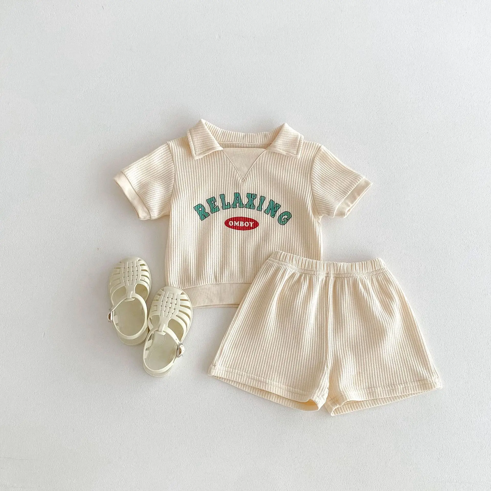 2psc Summer Newborn Infant Baby Girls Boy Movement Fallow Lapel T-Shirt + Shorts Printing Set  Kids Muslin Fashion Baby Clothing