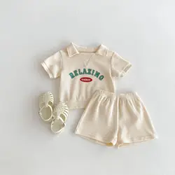 2psc Summer Newborn Infant Baby Girls Boy Movement Fallow Lapel T-Shirt + Shorts Printing Set  Kids Muslin Fashion Baby Clothing