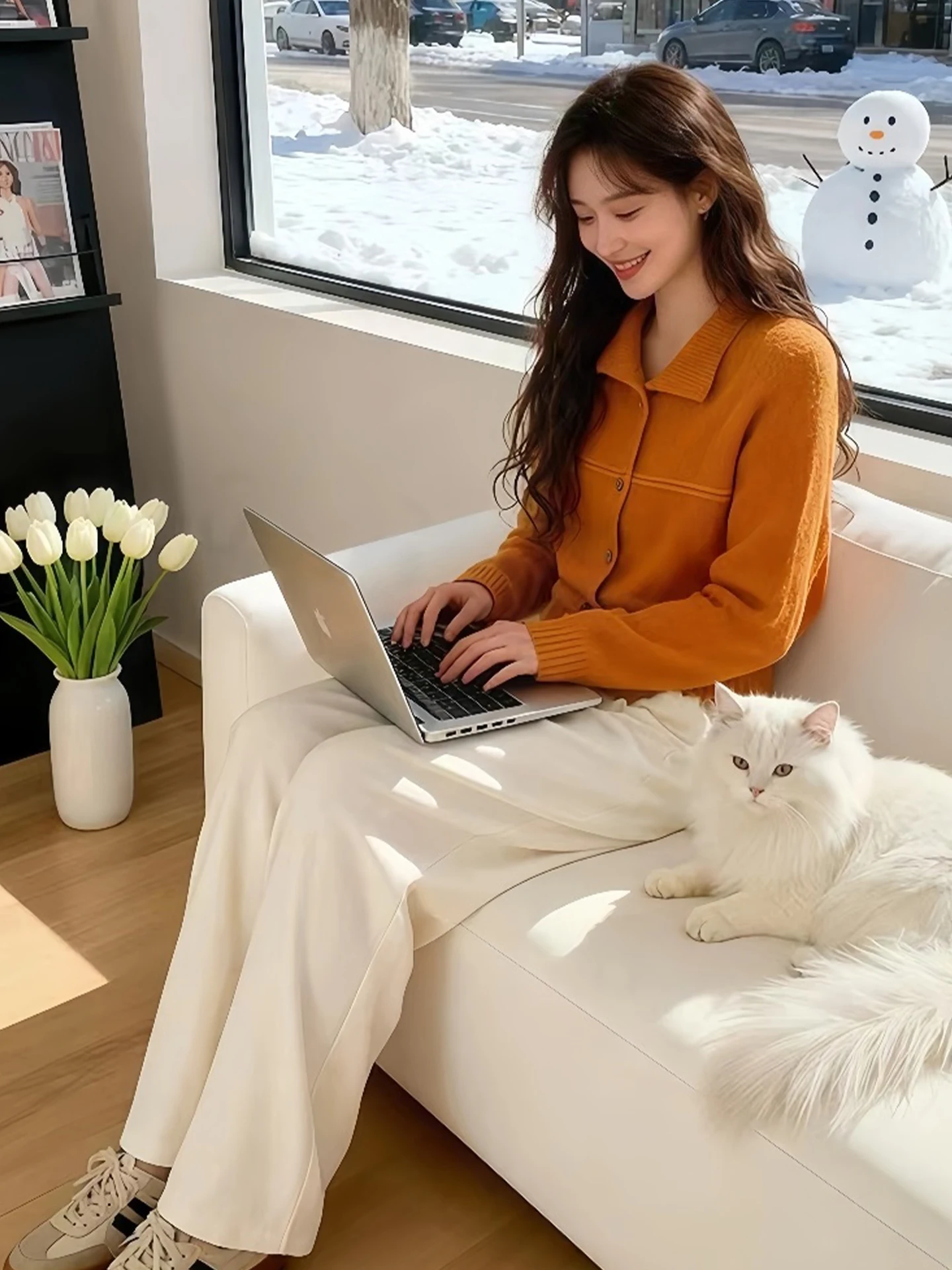 เสื้อคาร์ดิแกนไหมพรมถักสีพื้นเรียบง่าย สวมใส่สบาย เหมาะสำหรับฤดูหนาว สไตล์เกาหลี กระดุมเดี่ยว เปิดด้านหน้า ใช้งานได้หลากหลาย