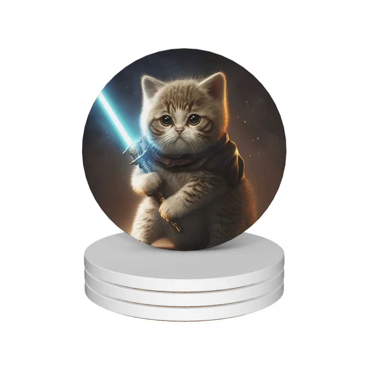 

Cat with Lightsaber Ceramic Coasters (Set of 4) mat for dishes cup pads Coasters