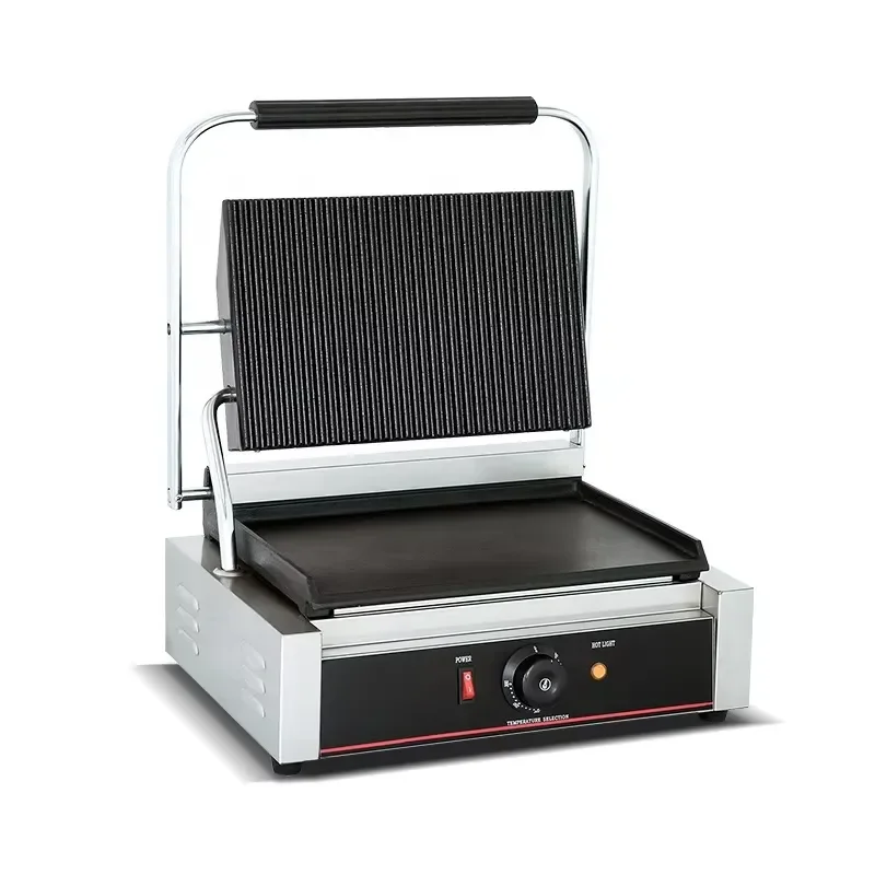 Commercial Electric Panini Press Grill Non Stick Sandwich Maker Smokeless Veneer Toaster Machine High Efficiency Kitchen