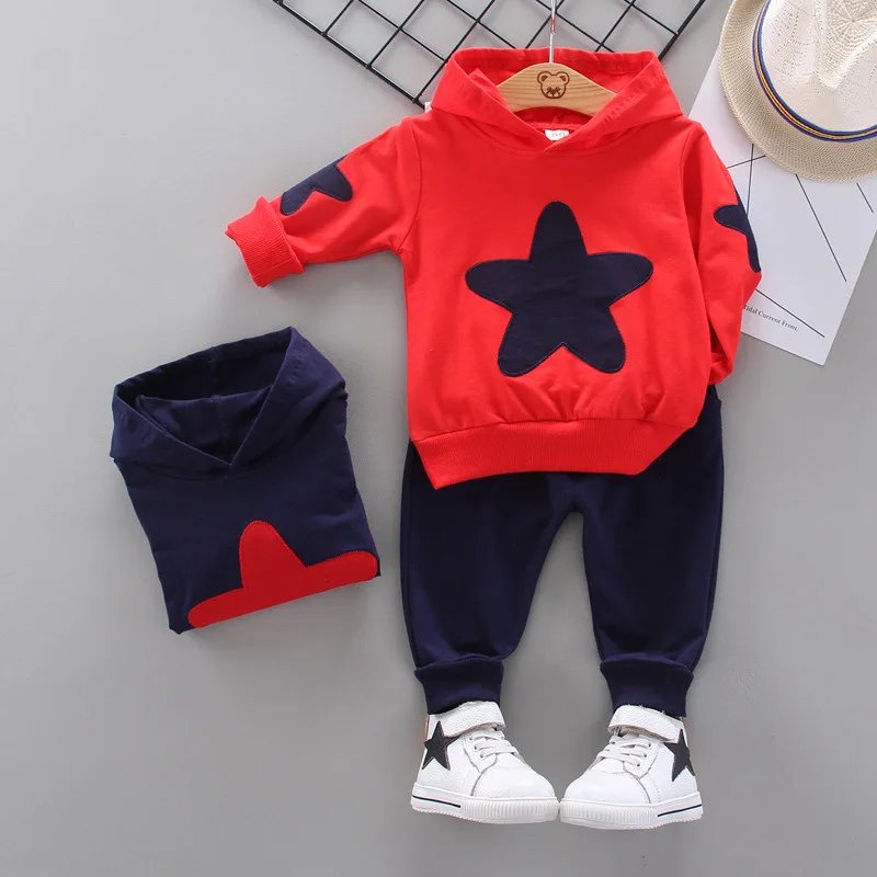 Christmas Outfit Spring Autumn Baby Boy Clothes 12 18 Months Star Pullover Hooded Hoodies Tops and Pants 2 Piece Boys Suit Set