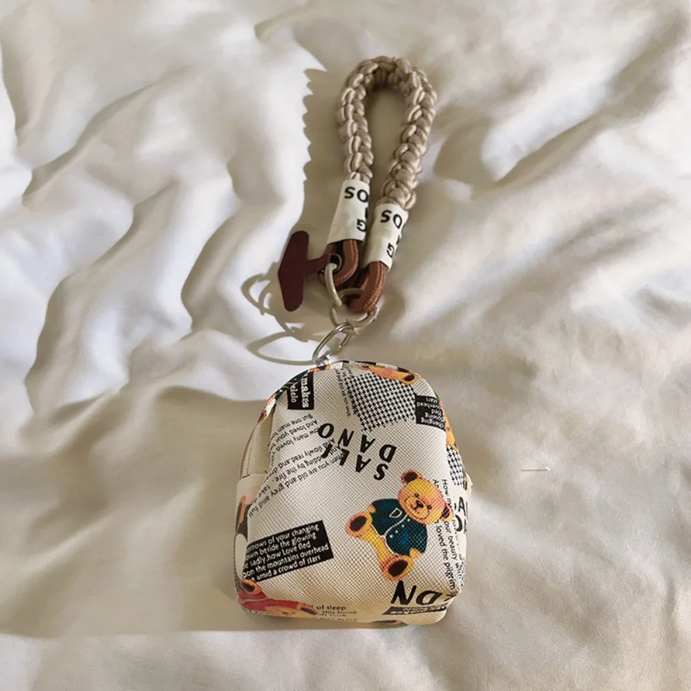 

Mini Bag Brown Bear Wallet Anti-Loss Colorful Cartoon Wrist Bag Weaving Rope Durable Contrast Color Small Pouch Unisex