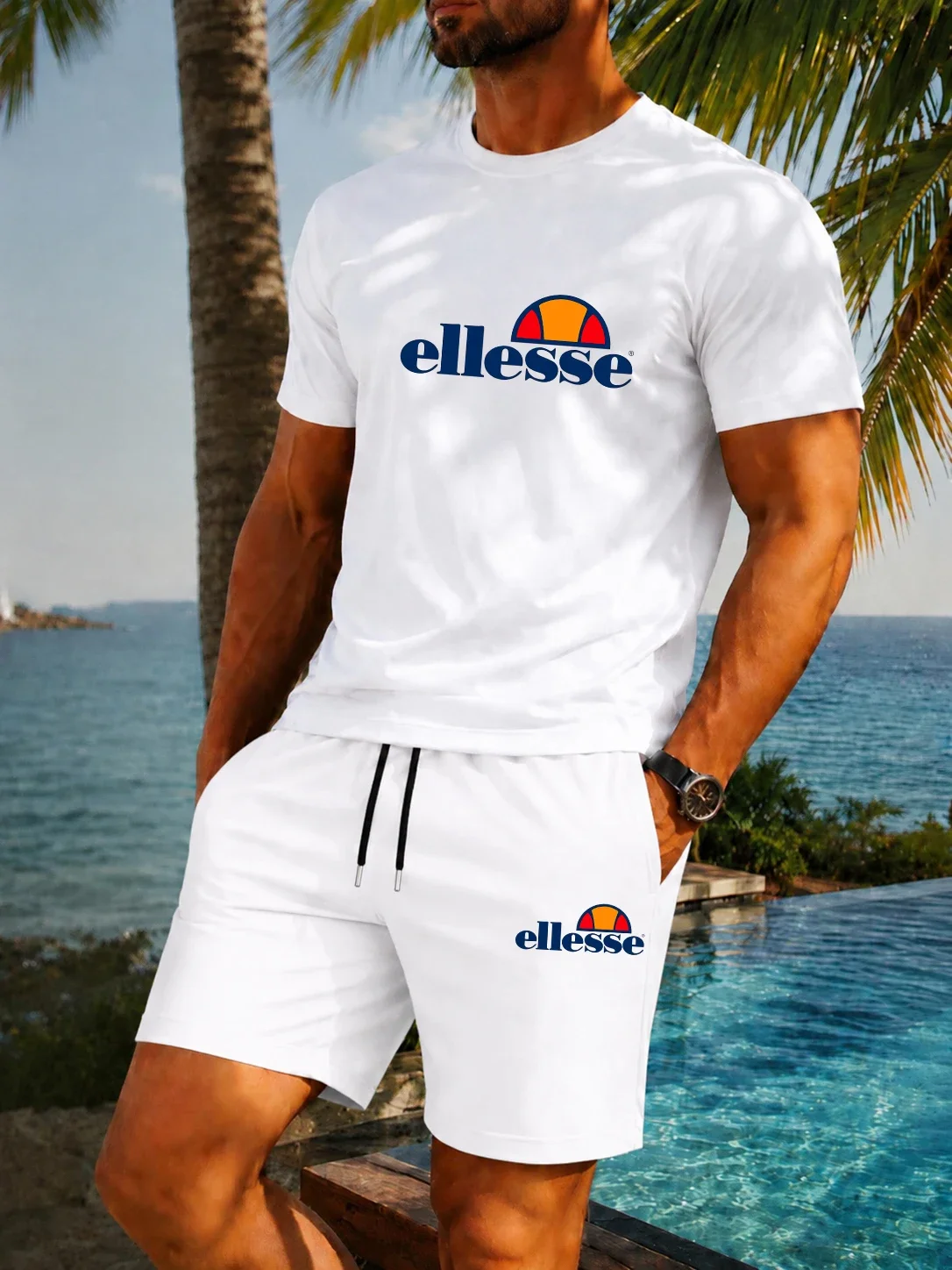 Nouvel ensemble deux pièces pour hommes, décontracté et tendance, t-shirt classique à col rond respirant et short, idéal pour le fitness en plein air