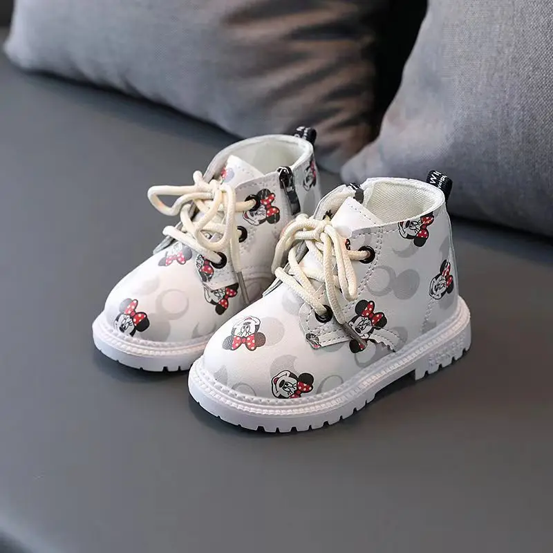 Disney Children\'s Plus Velvet Boots Kids Short Boot Children Leather Boots  Cartoon Boys Girls Autumn Winter Cotton Shoes 21-30