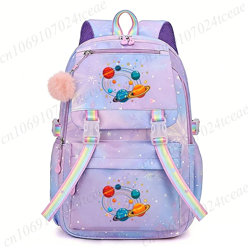

The Solar System Adventure Printed Girls School Bag Planets and Stars Pattern School Backpack Bags Large Capacity Kids Bookbag