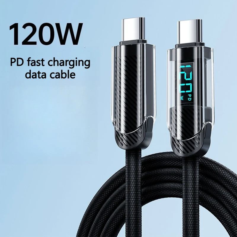 

PD120W Fast Charging Data Cable - Intelligent Digital Display Dual Type-C Data Cable Suitable for Apple 15/14/13/12/17