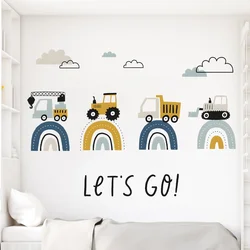 1pc Cartoon Engineering Vehicle Truck Rainbow Wall Stickers Children's Room for Boy Bedroom Living Room Decor Nursery Decoration