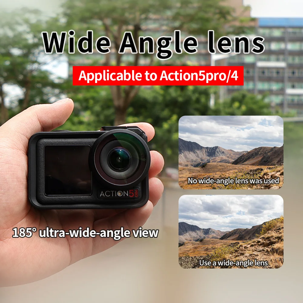 Suitable for DJI Action4/5Pro wide-angle lens, wide field of view, sports camera, professional photography filter