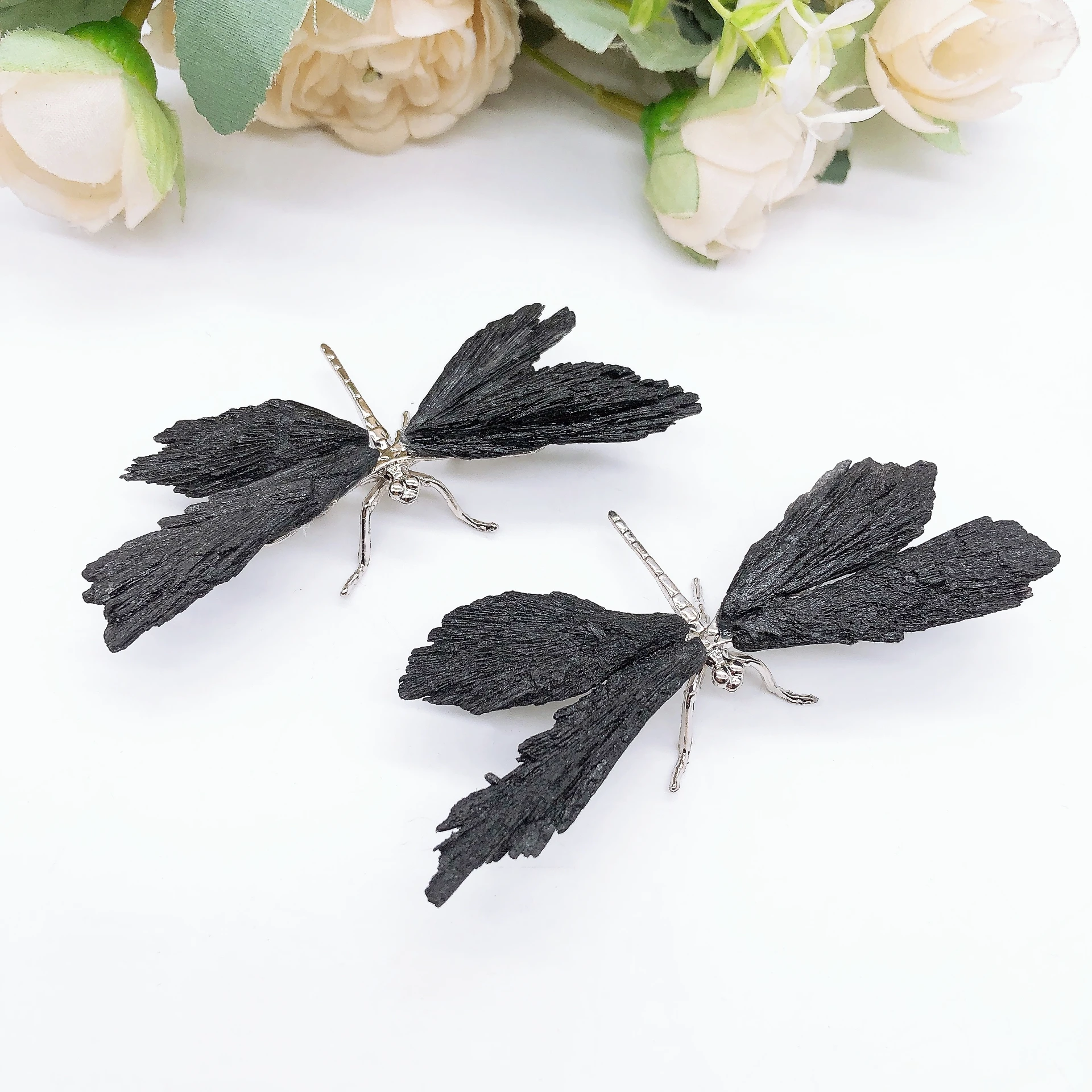 10cm Natural Black Tourmaline Dragonfly Spar Crafts Crystal Stone Butterfly Figurine Handmade Reiki Healing Home Decoration Gift