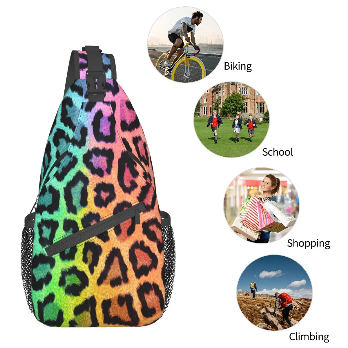 Leopard Small Sling Bags Chest Crossbody Shoulder Sling Backpack Outdoor Hiking Daypacks Fur animal Printed Bags