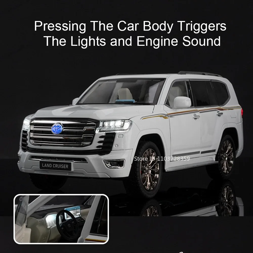 Modèle de voiture Land Cruiser LC300 1:18, jouets miniatures en alliage moulé sous pression, modèles Prado SUV, son et lumière, portes ouvertes, cadeau pour enfants