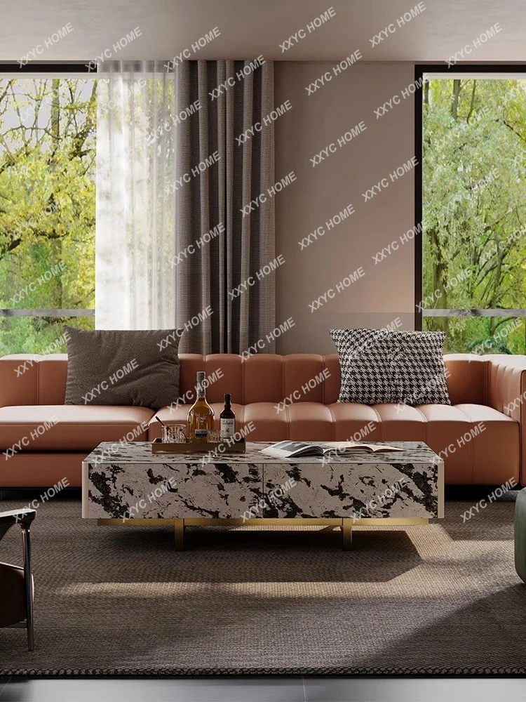 طاولة قهوة فاخرة من الحجر الصخري فيلا قصر غرفة المعيشة طاولة قهوة إبداعية مصممة طاولة قهوة فاخرة خفيفة