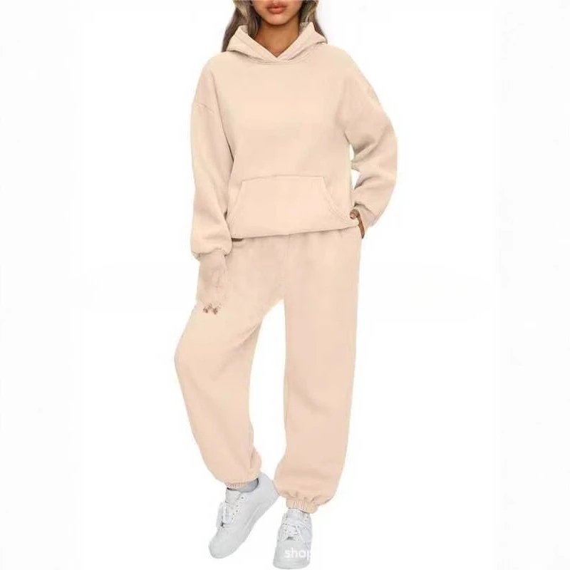 2025年新作 レディースファッション カジュアル 無地 シンプル フード付きセーター ストレートパンツ