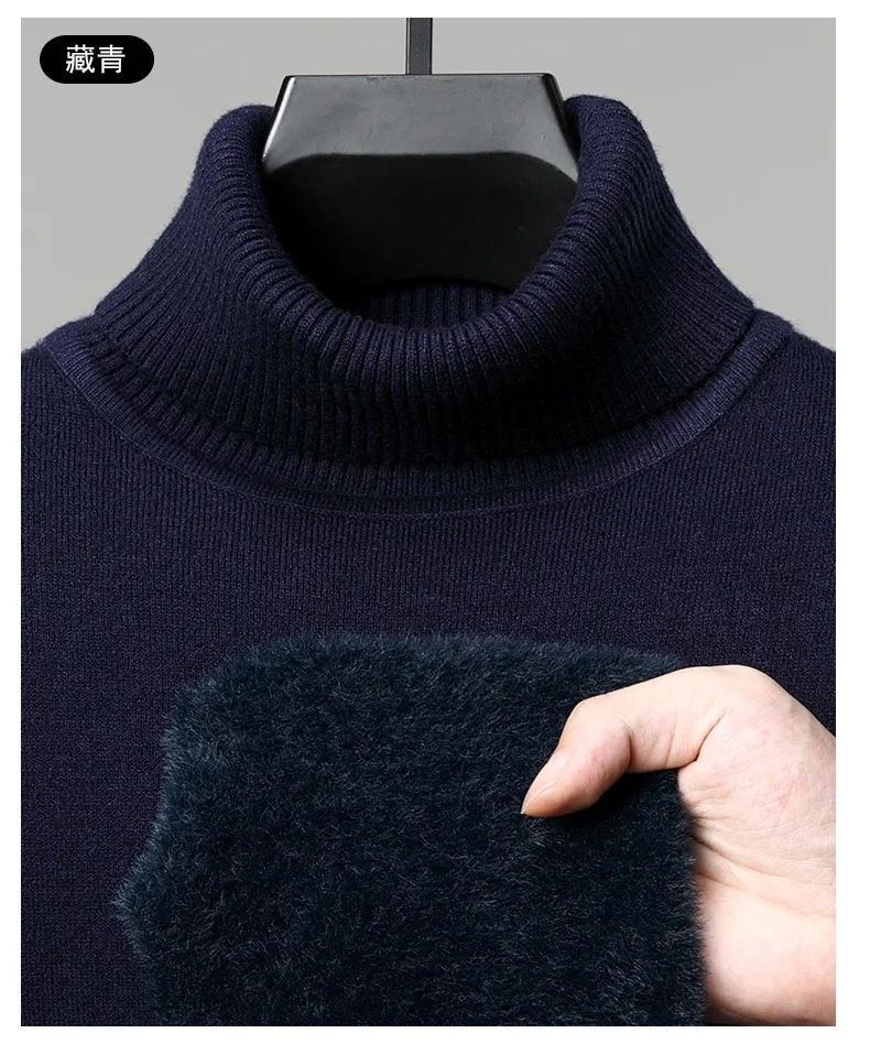 Autumn and winter new 100% pure merino wool pullover men's turtleneck cashmere sweater thickened warm loose solid color top