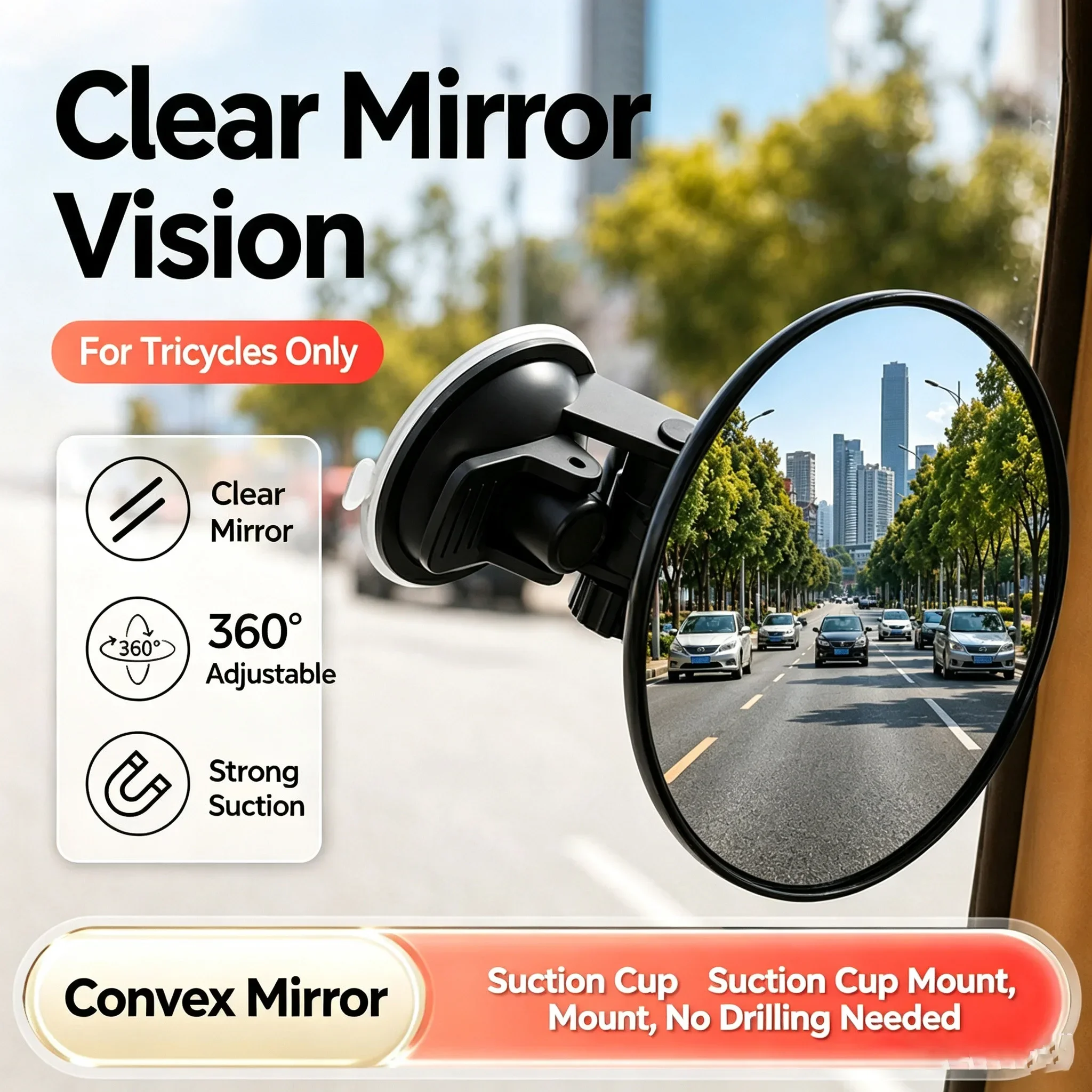 360 Degree Rotatable HD Blind Spot Mirror Suction Cup Round Car Rearview Auxiliary Mirror Auto Reversing Safety Accessories