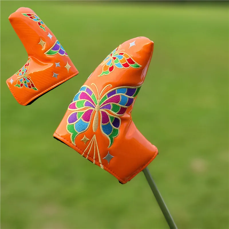 Embroidered Butterfly Golf Club Headcover Straight one-word Putter Cover Waterproof Leather Protector Unisex Golf Accessories