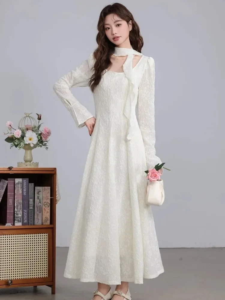 フレアスリーブ女性ドレス固体韓国ファッション春秋レトロ Vestidos Mujer 甘いシンプルシックなロングドレス