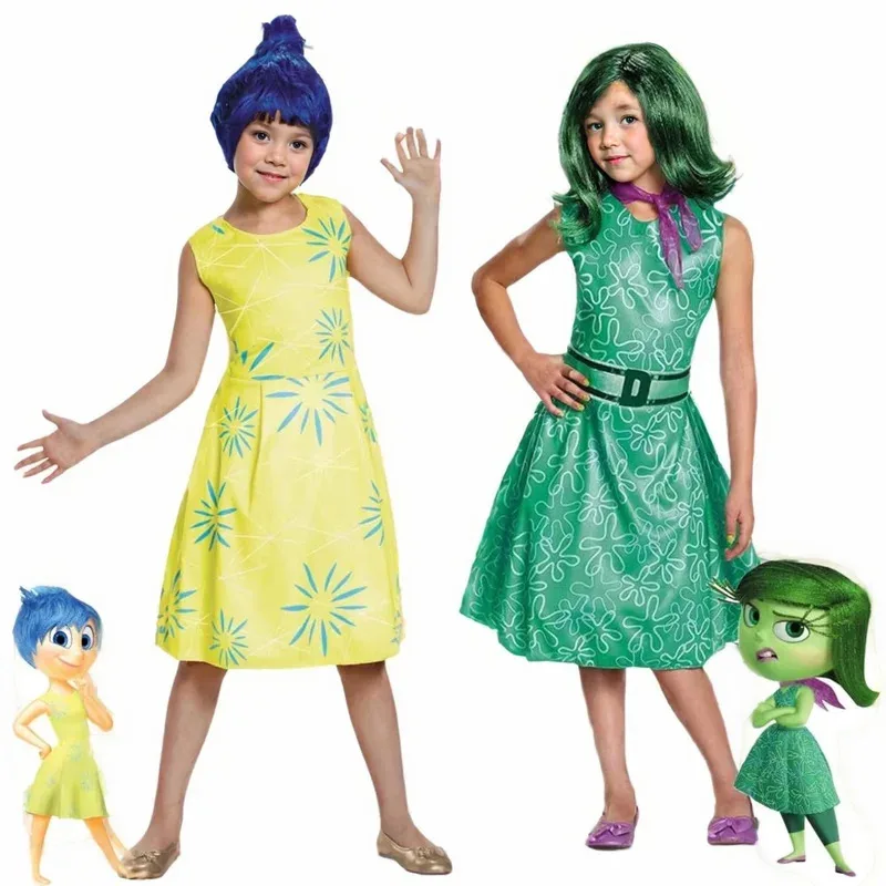 

Movie Inside Out 2 Disgust Cosplay Costume for Girls,Cartoon Joy Princess Dress,Belt,Scarf,Wig Suit,Halloween Carnival,Dress Up
