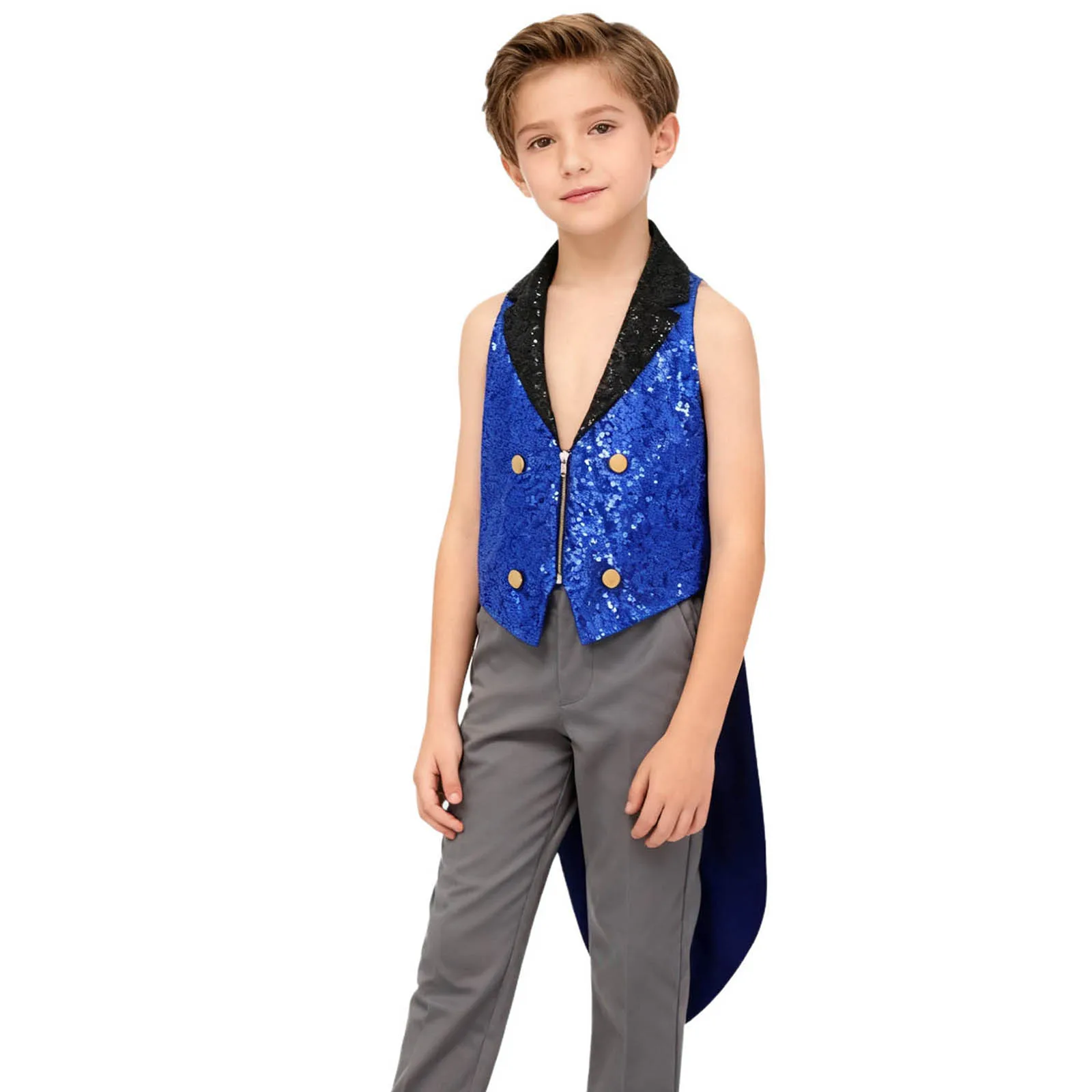 

Sparkly Sequins Medieval Vest Victorian Vintage Waistcoat Circus Tailcoat Lapel V Neck Front Zip Vest Halloween Cosplay Costume