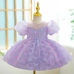 Colorful Butterfly Baby Party Dress for Girls Kids 1st Birthday Baptism Gown Tulle Flower Girl Dresses Wedding Children Clothing