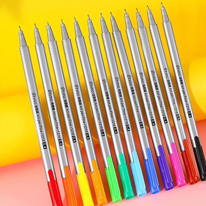 12 Color Fineliner Pens 0.4mm Fine Tip Triangular Manga Drawing Pen for Journaling Note-Taking Hand Lettering Sketching Supplies