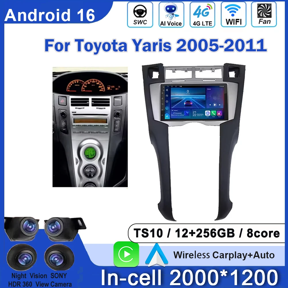 Autoradio 7 pouces pour Toyota Yaris 2005 2006 2007 2008 2009 2010 2011, lecteur vidéo Android Auto, Navigation GPS, 4G, WIFI, 2din DVD