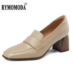 Pumps Women 2025 New Arrival Fashion Split Cow Leather Block Heel Comfortable Office Lady Gift Handmade Quality Shoe Big Size 42