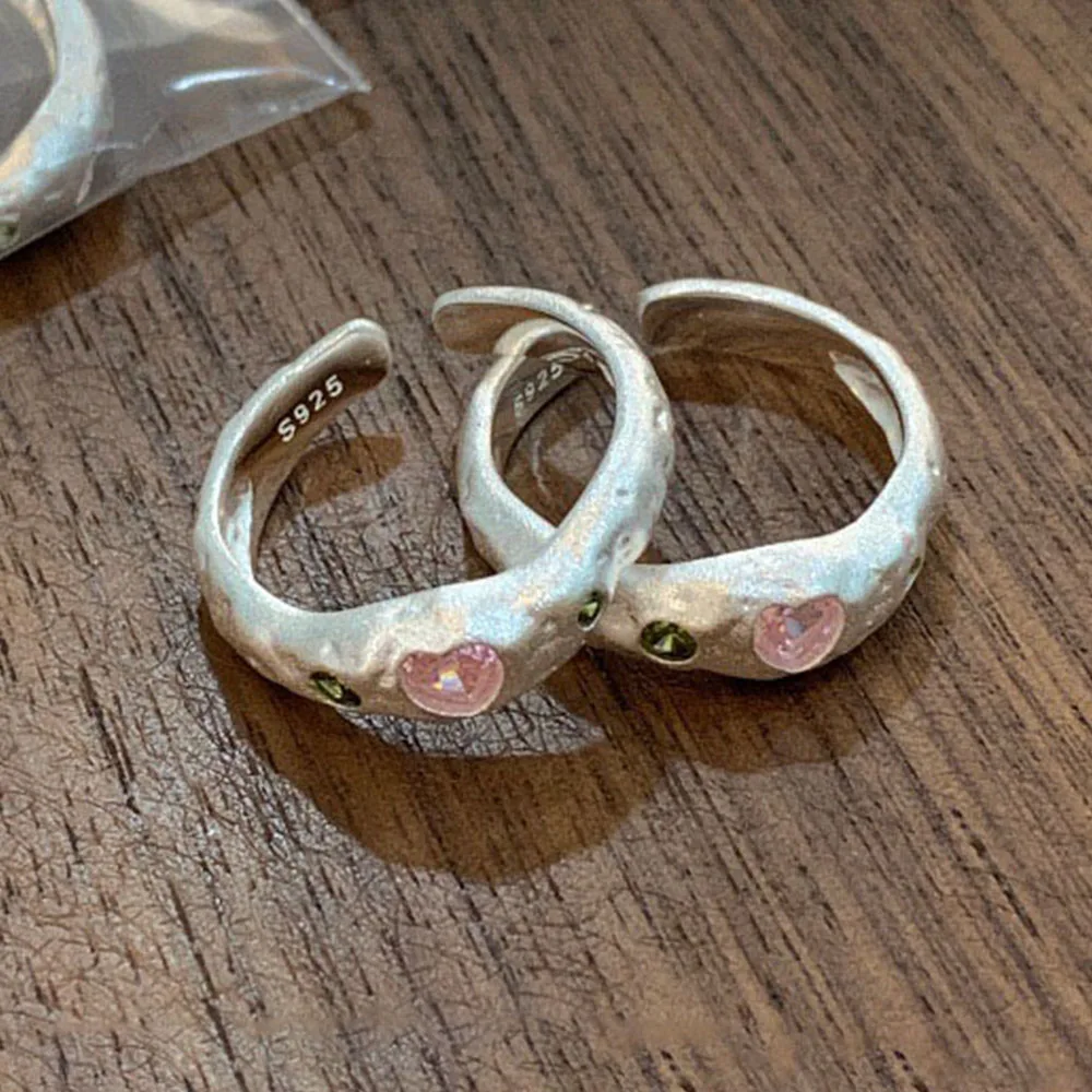 

925 Sterling Silver Rings For Women Men Fine Jewelry Finger Adjustable Open Heart CZ Ring For Party Birthday Gift