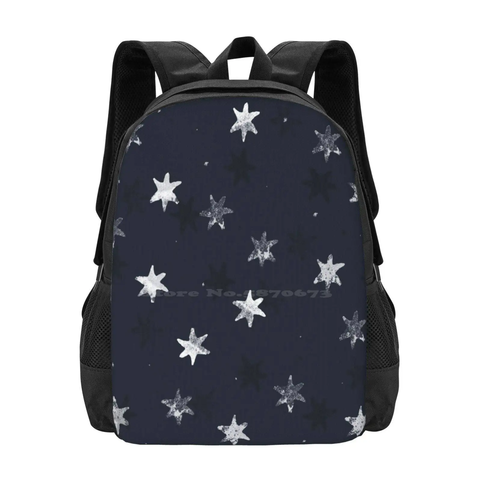ノートパソコン用プリントスタースクールバッグ、大容量バックパック、スター、ナイトスキーパターン
