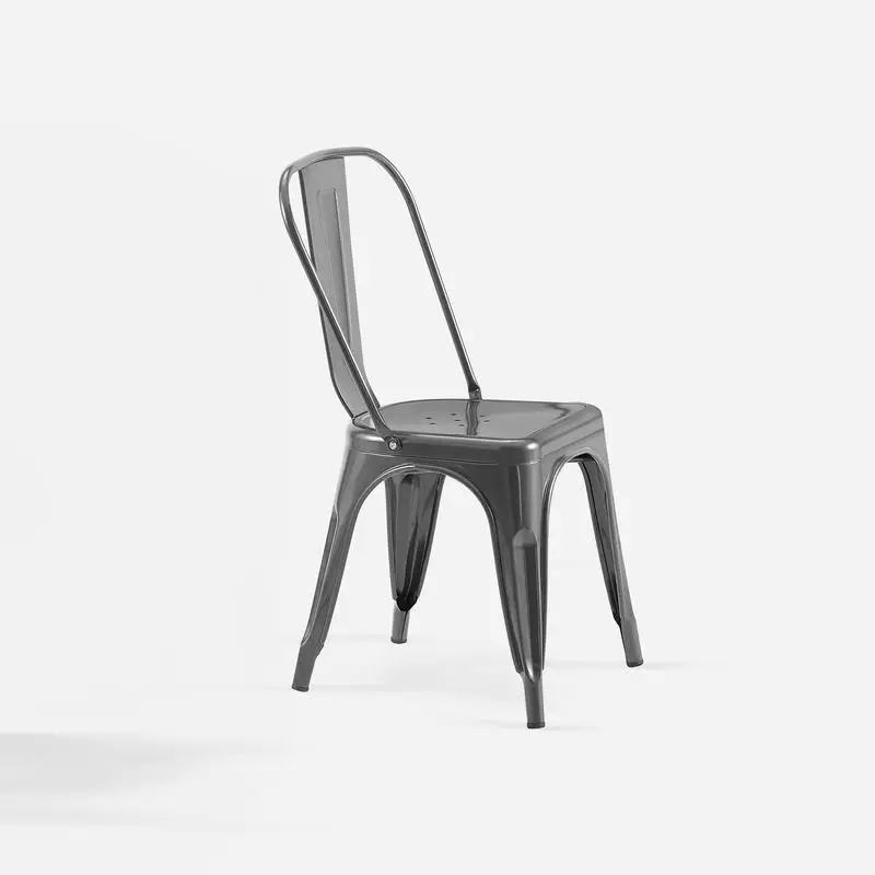 مجموعة من كرسيين لتناول الطعام المعدني باللون الرمادي شديد اللمعان، ارتفاع المقعد مقاس 18 بوصة، تصميم قابل للتكديس، خفيف الوزن وسهل التنظيف، للاستخدام الداخلي/الخارجي،