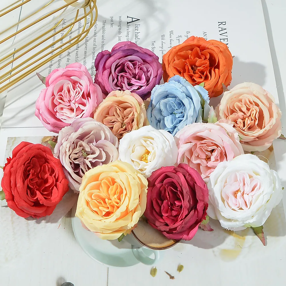 10Pcs Artificial Flowers Heads 7cm Silk Peony Head For Wedding Home Decoration  Fake Flowers DIY Garland Scrapbook Gift Box