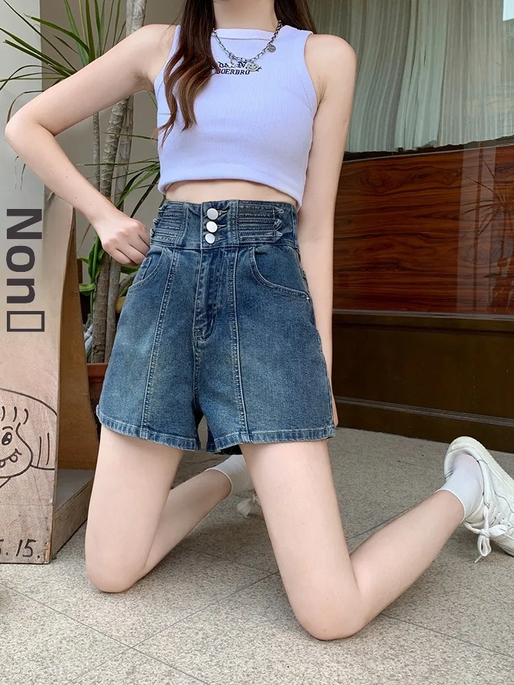 

High Waist Denim Shorts Women Summer New plus Size A-Line Slimming Straight Leg Wide Leg Five-Quarter Pants Hot Pants