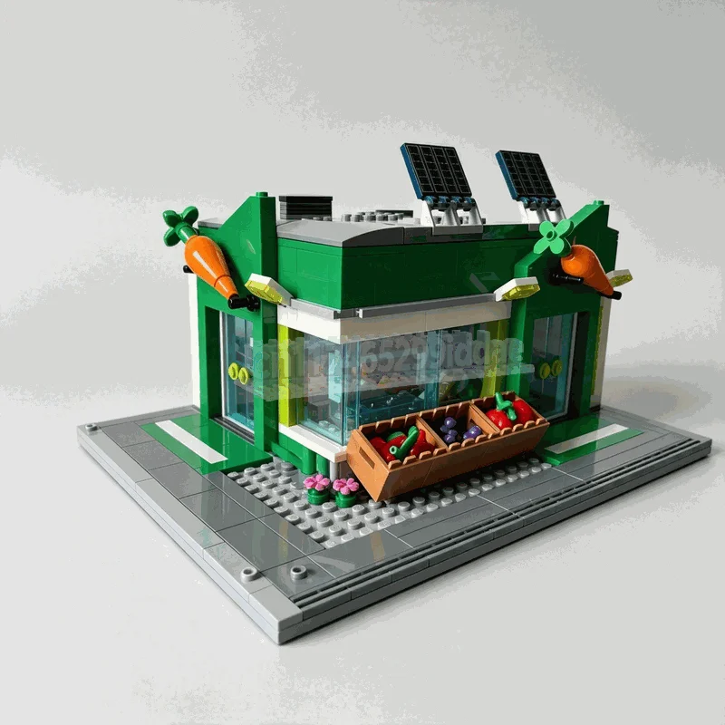 516PCS Grocery Store Modular Corner Street View MOC Creative City Shop Model Custom Puzzle DIY Assembly Brick Toy Display Gift