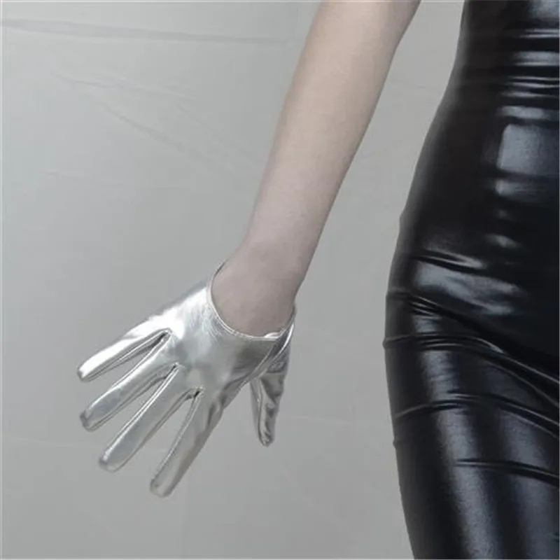 Patent Leather Gloves Female 13cm Faux Sheepskin Leather Women PU Gloves Matte Black Nightclub Party Cosplay HPU18