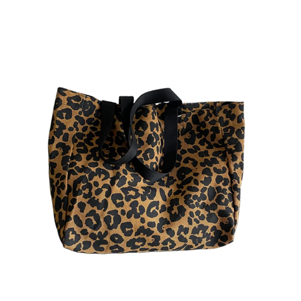 Leopard Canvas Wear Resistant Casual Shoulder Bags For Women Simple And Fashionable Versatile Large Capacity Commuting Handbags