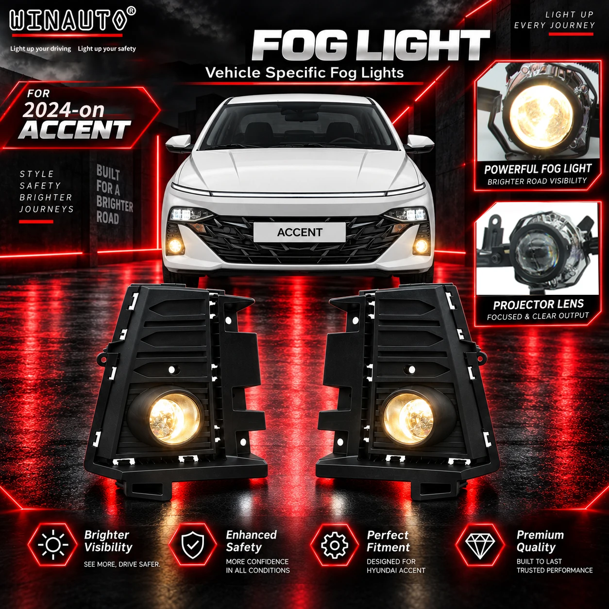 WINAUTO Hyundai Accent Solaris 2024 2025 2026 27 Halog Fog Lamp Lens Automotive Lighting Upgrade Compatible with Various Models