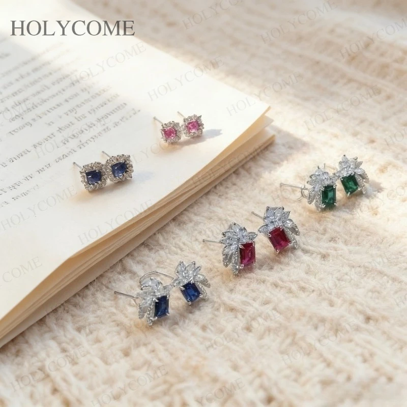 925 Sterling Silver Lab Ruby/Sapphire/Columbia Earrings Emerald/Sugar Tower Cut for Women Engagement Jewelry Mother's Day Gifts