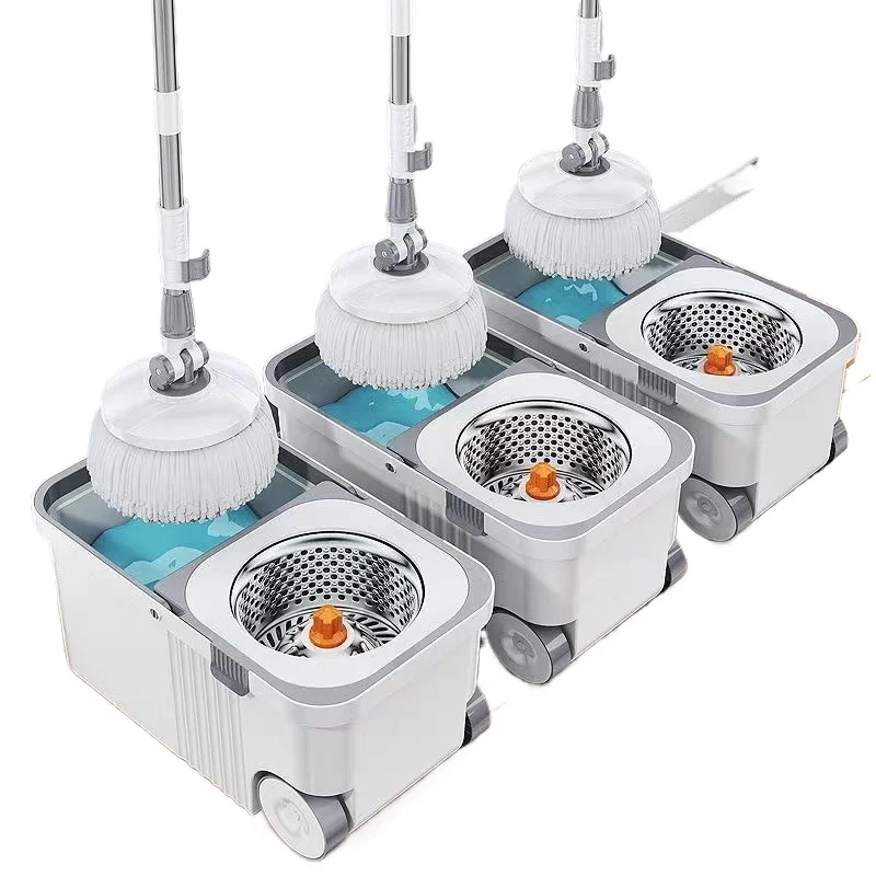 Upgraded Thick Mop for Home Use with Self-Wringing Rotating Mechanism and Bucket Set for Easy Cleaning Mop Pad Included for