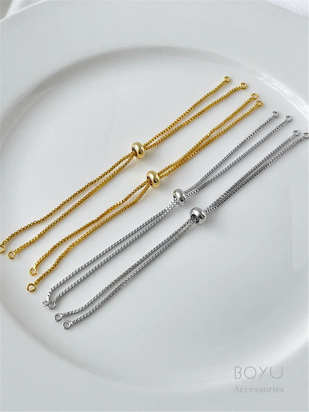 14K18K Gold-wrapped Box Bracelet with Adjustment Silicone Bead Double Hanging Extension Chain DIY Jewelry Material Accessories