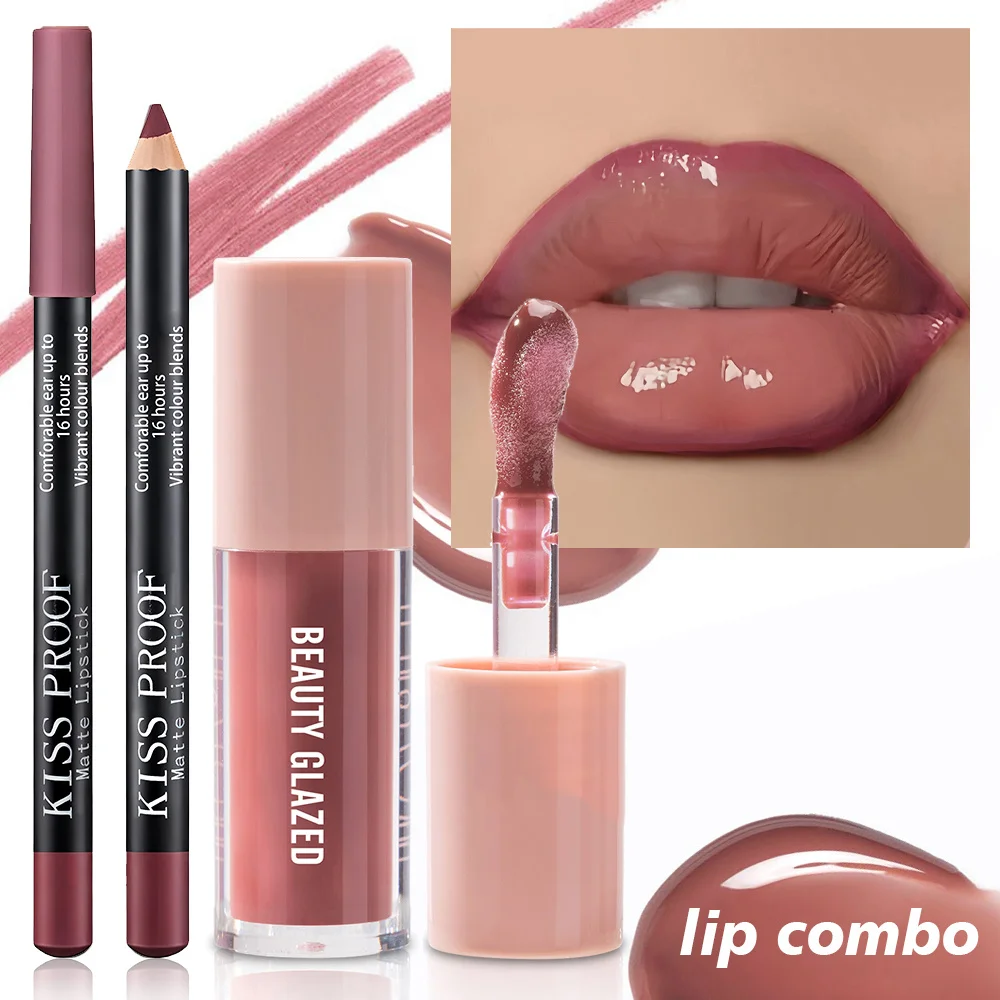 2 ピース/セットリップライナーリップオイルセットマットベルベット口紅リップグレーズセットリップコンボリップオイル長期的な防水リップメイク