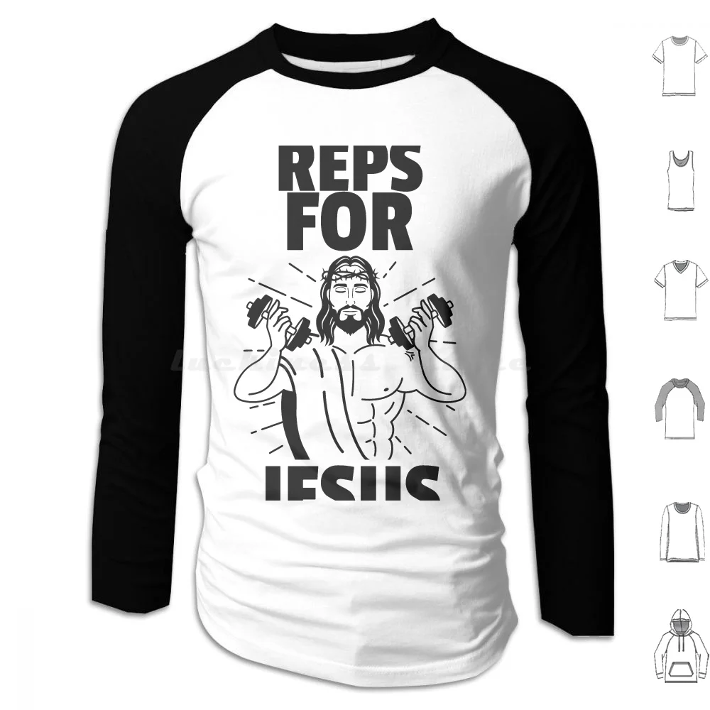 Reps para jesus hoodies manga longa levantamento fitness ginásio treino musculação exercício motivação treinamento muscular engraçado