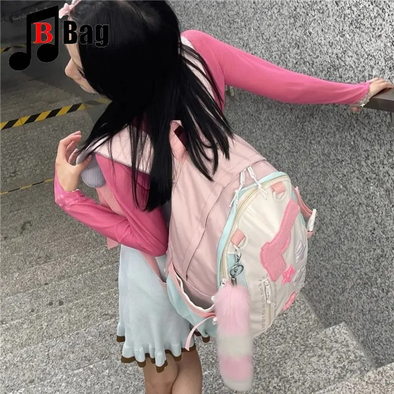 Imagem -05 - Harajuku Furry Gun Backpack para Estudantes Grande Capacidade Rosa Mochila Escolar Computador Bolsa Mochilas Livro Meninas Mulheres Y2k