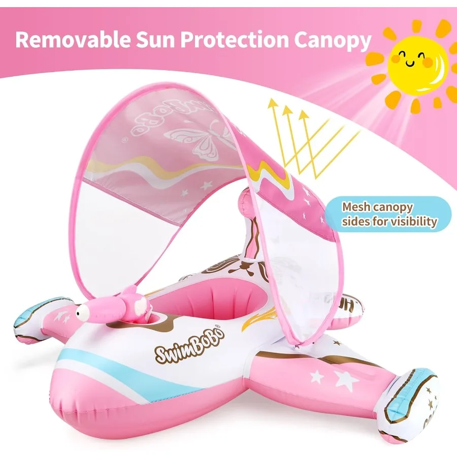 Flotador de piscina para niños pequeños, coche inflable, flotador de natación para bebés con dosel solar ajustable y asiento de seguridad, juguetes de piscina para mayores de 3 años