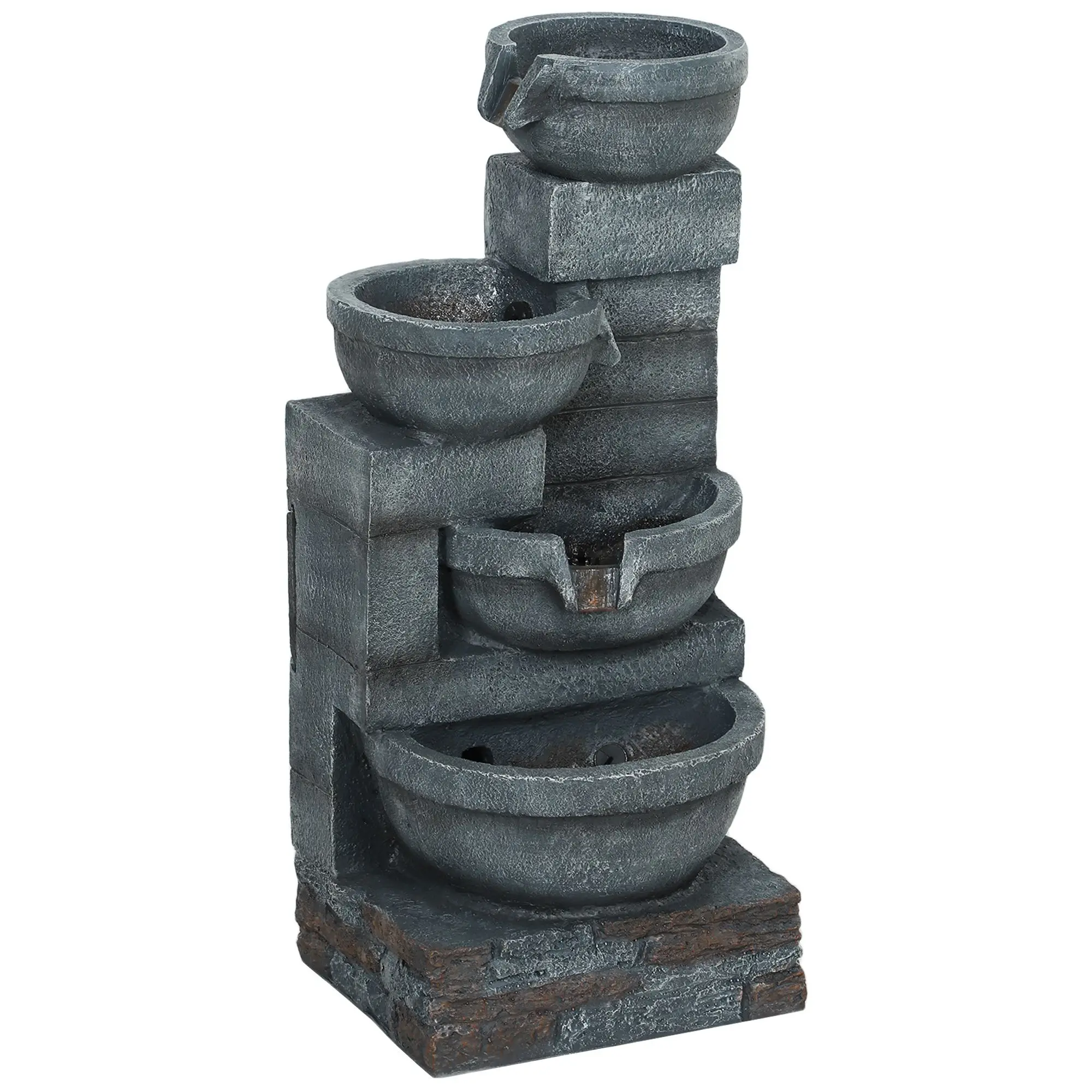 

Для Outsunny 30-дюймовый уличный фонтан со светодиодной подсветкой, 4-уровневые каскадные миски из смолы, уличный фонтан, фонтан-водопад с