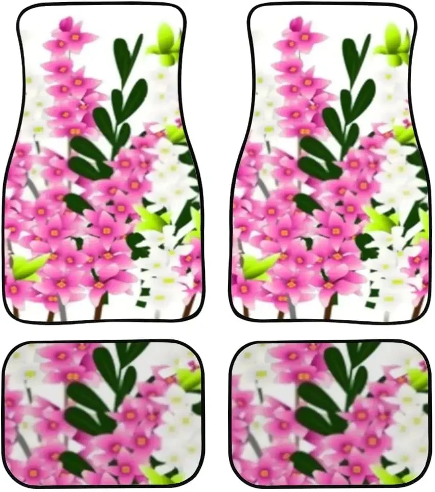 Car Floor Mats Daphne Plant Pink White Flowers Green Print Design Carpet Car SUV Truck Floor Mats 4 Pcs, Car Mats for Women