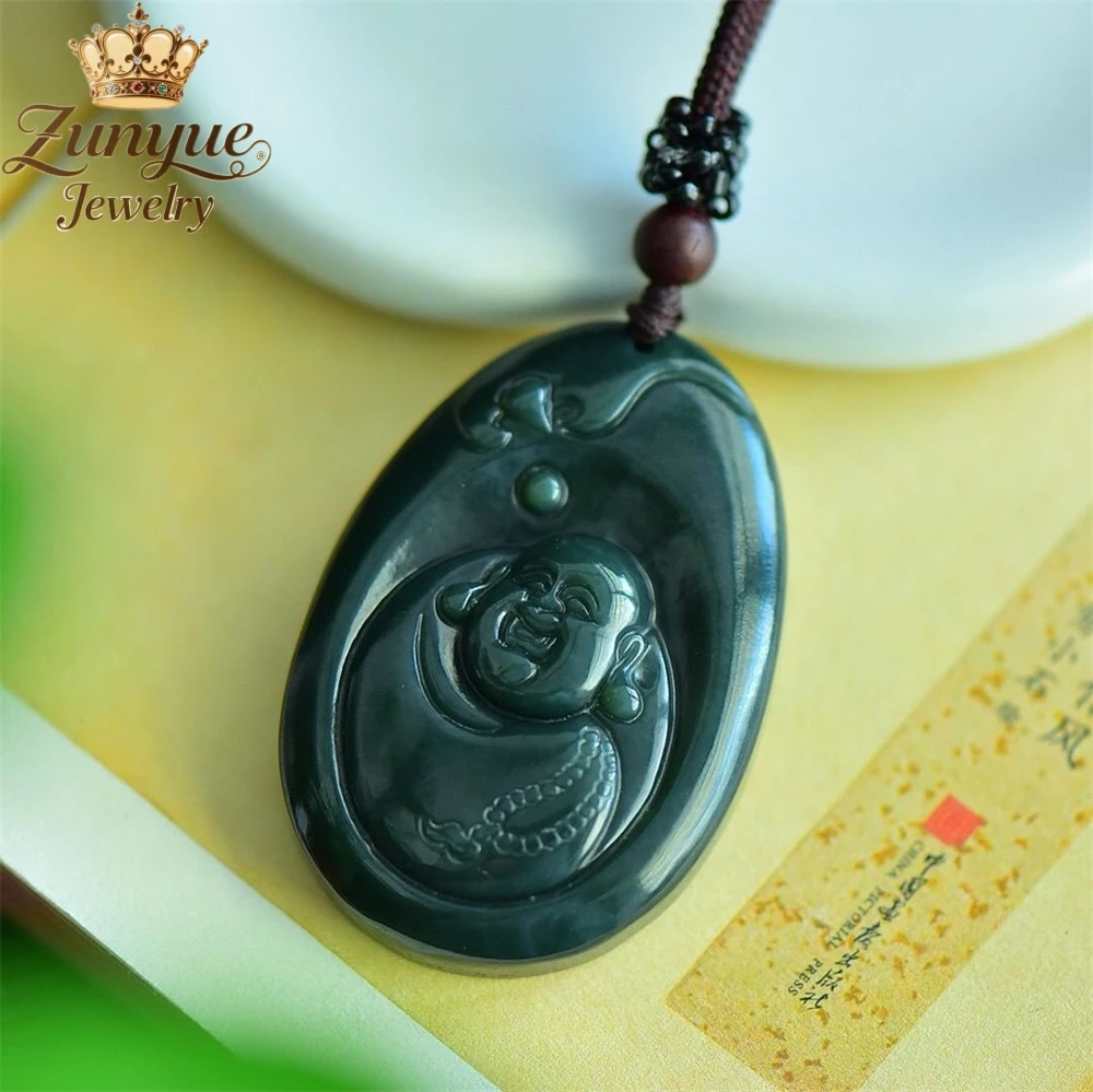 

Natural Hetian Green Jade Maitreya Buddha Pendant Luxury Quality Jewelry Fashion Jewelry Exquisite Elegant Charms Popular Gift
