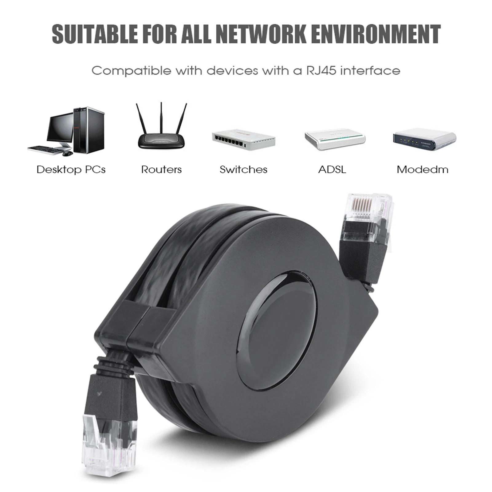 Câble réseau CAT6 RJ45 nouveau 1 m/2 m réglable rétractable câble réseau Lan CAT6 RJ45 cordon câble réseau noir câble Lan RJ45