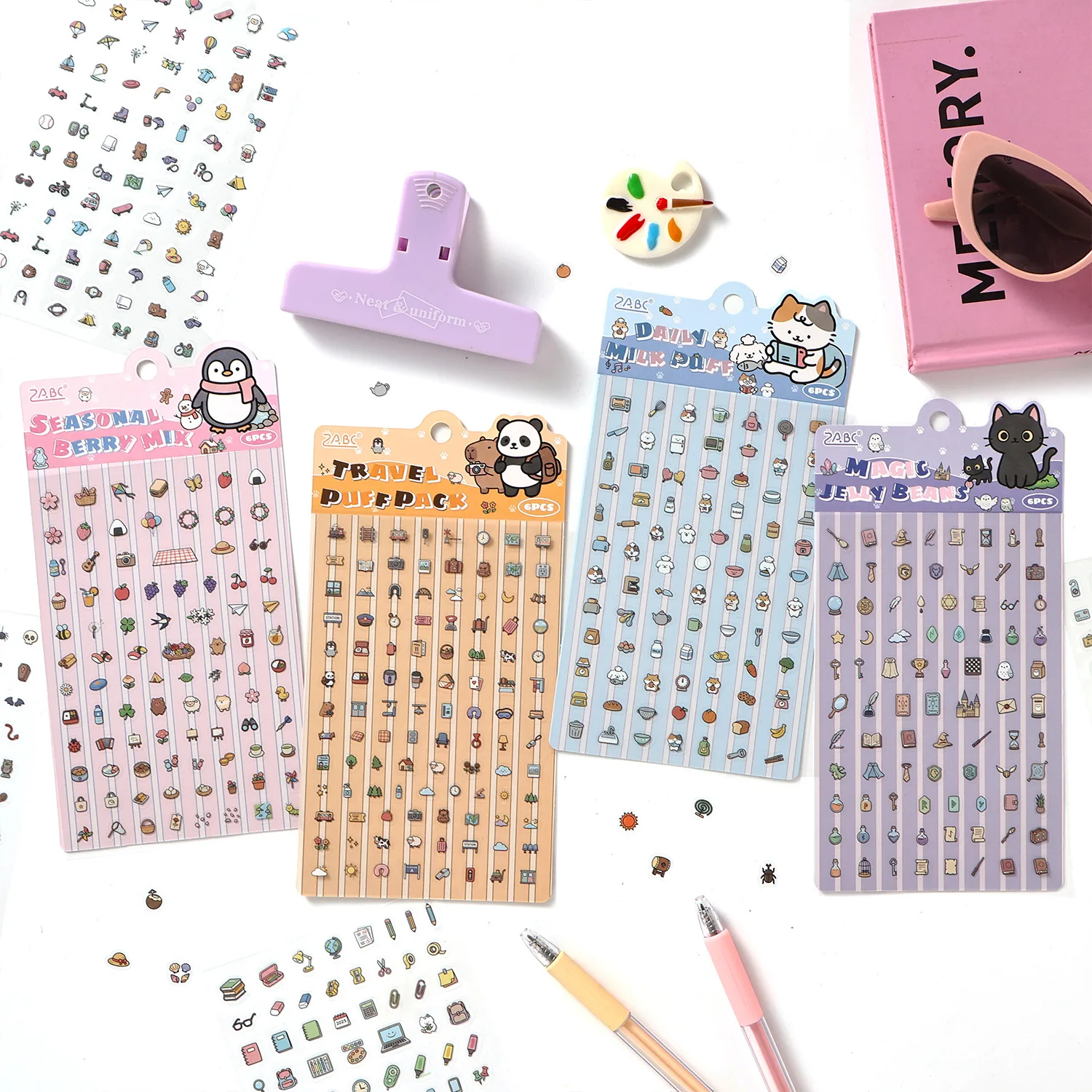6 sheets Miniature Cute Daily Things Decor Stickers, All-match Collage Supplies for Journaling and Photo Album