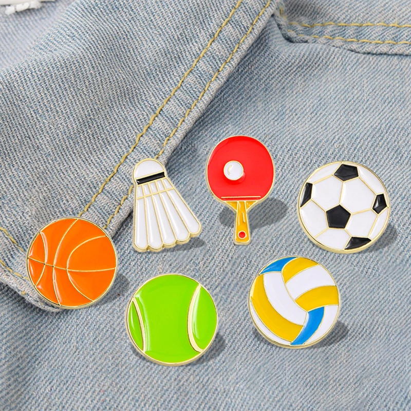 

Football Cartoon Brooch Basketball Badminton Table Tennis Cute Sports Series Badge Men's and Women's Clothing Bag Accessories